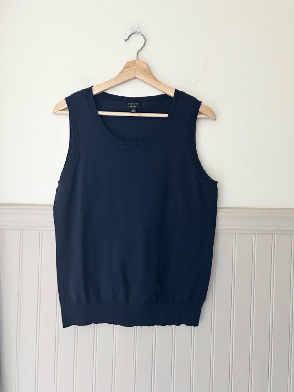 Talbots Medium Navy Blue Pima Cotton Sleeveless Knit Sweater Tank Top